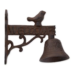 Zingz & Thingz Brown Cast Iron 5.75 in. H Welcome Sign with Bird Bell Wall Hanging Decor