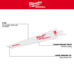 Milwaukee Sawzall Steel Reciprocating Saw Blade 8 TPI 3 pk