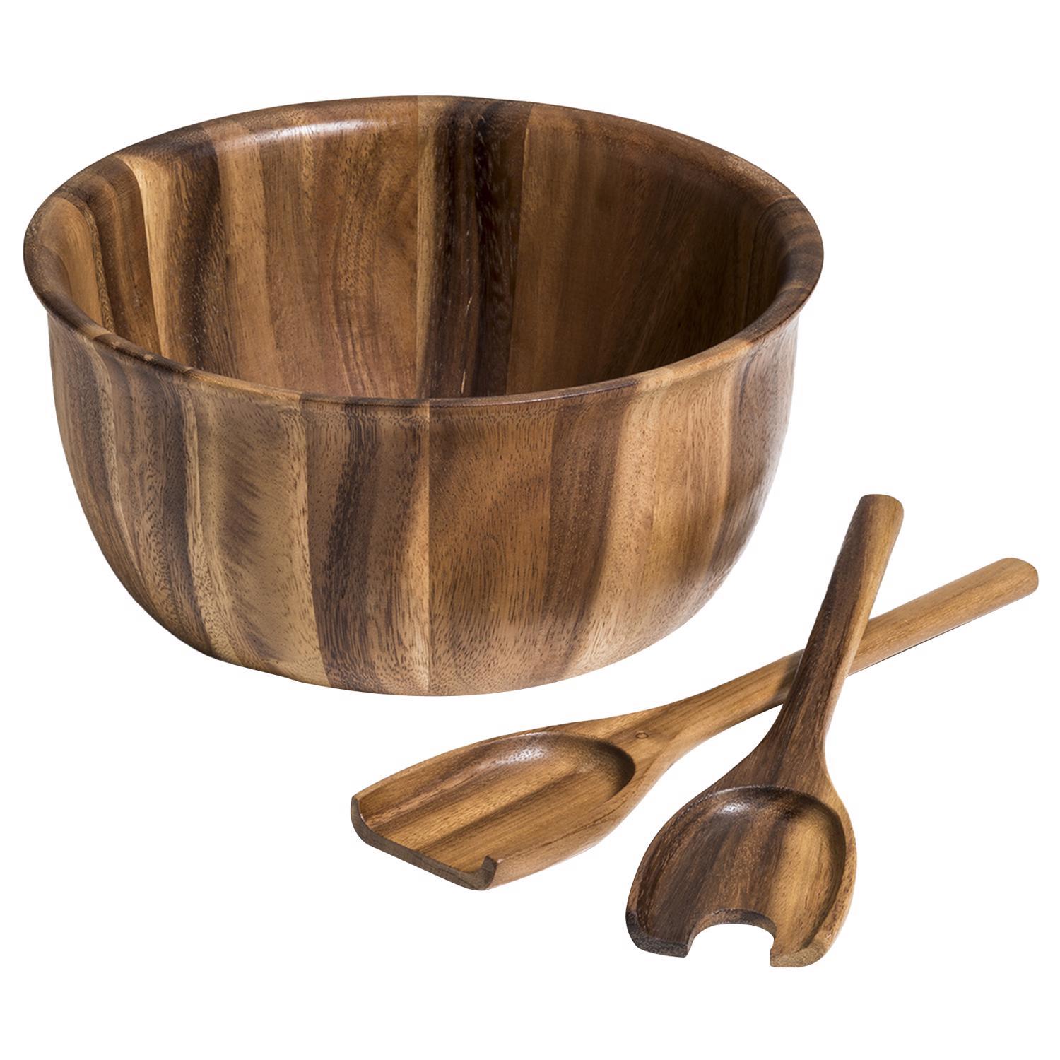 Kalmar Home Brown Acacia Wood Salad Bowl with Servers 1 pk Sansujyuku sansujyuku.com