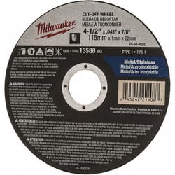 Milwaukee 4-1/2 in. D X 7/8 in. Aluminum Oxide Cutting Cut-Off Wheel 1 pc