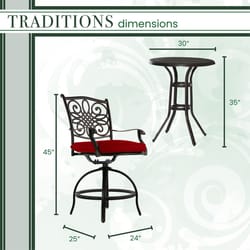 Hanover Traditions 3 pc. Aluminum Frame High Dining Bistro Set Red