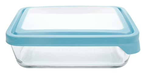 Anchor Hocking Glass TrueSeal Rectangle Food Storage Containers with Blue  Lids