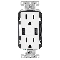 Leviton Decora 15 amps 125 V Duplex White Outlet and USB Charger 5-15R 1 pk