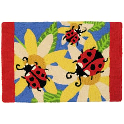 Jellybean 20 in. W X 30 in. L Multicolored Ladybugs and Yellow Sunflowers Polyester Rug