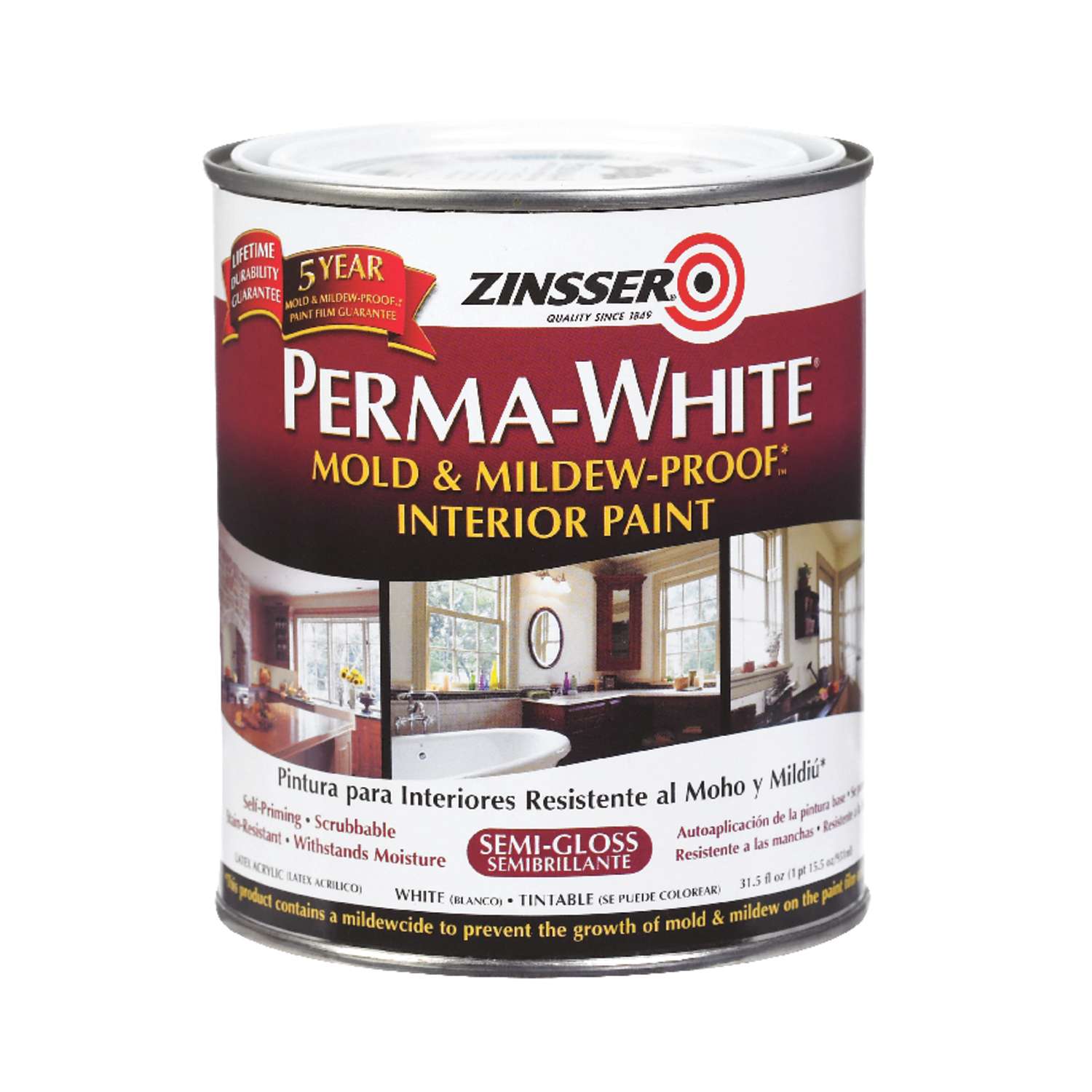 Zinsser PermaWhite SemiGloss White WaterBased Mold and MildewProof