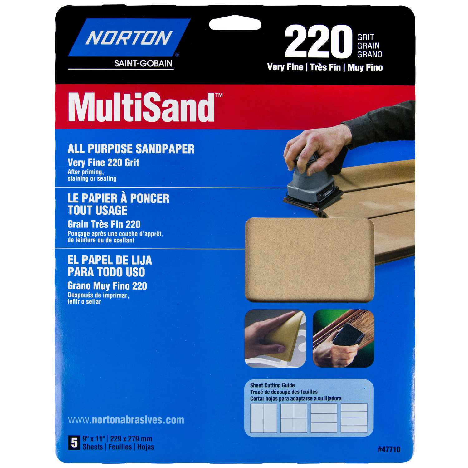 Norton MultiSand 11 in. L x 9 in. W 220 Grit Aluminum Oxide All Purpose