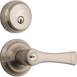 Brinks Push Pull Rotate Harper Satin Nickel Entry Lever and Deadbolt Set KW1 1.75 in.