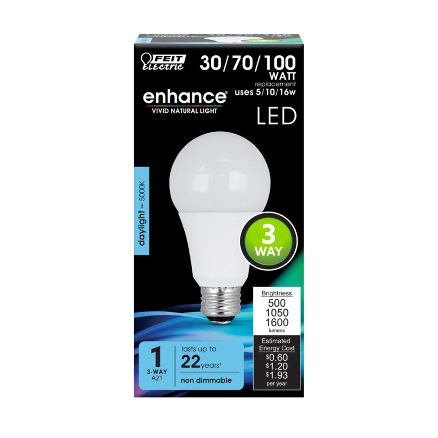 Feit Electric Enhance A21 E26 Medium Led Bulb Daylight 30 70 100 Watt Equivalence 1 Pk Ace