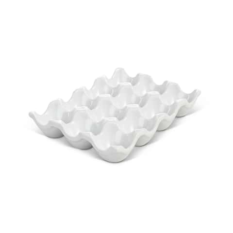 White Ceramic Egg Trays for Half Dozen Chicken Eggs, Countertop Egg Holder  (2 Pack)