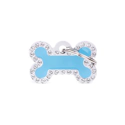 MyFamily Glam Light Blue/Silver Bone Metal Dog Pet Tags Small