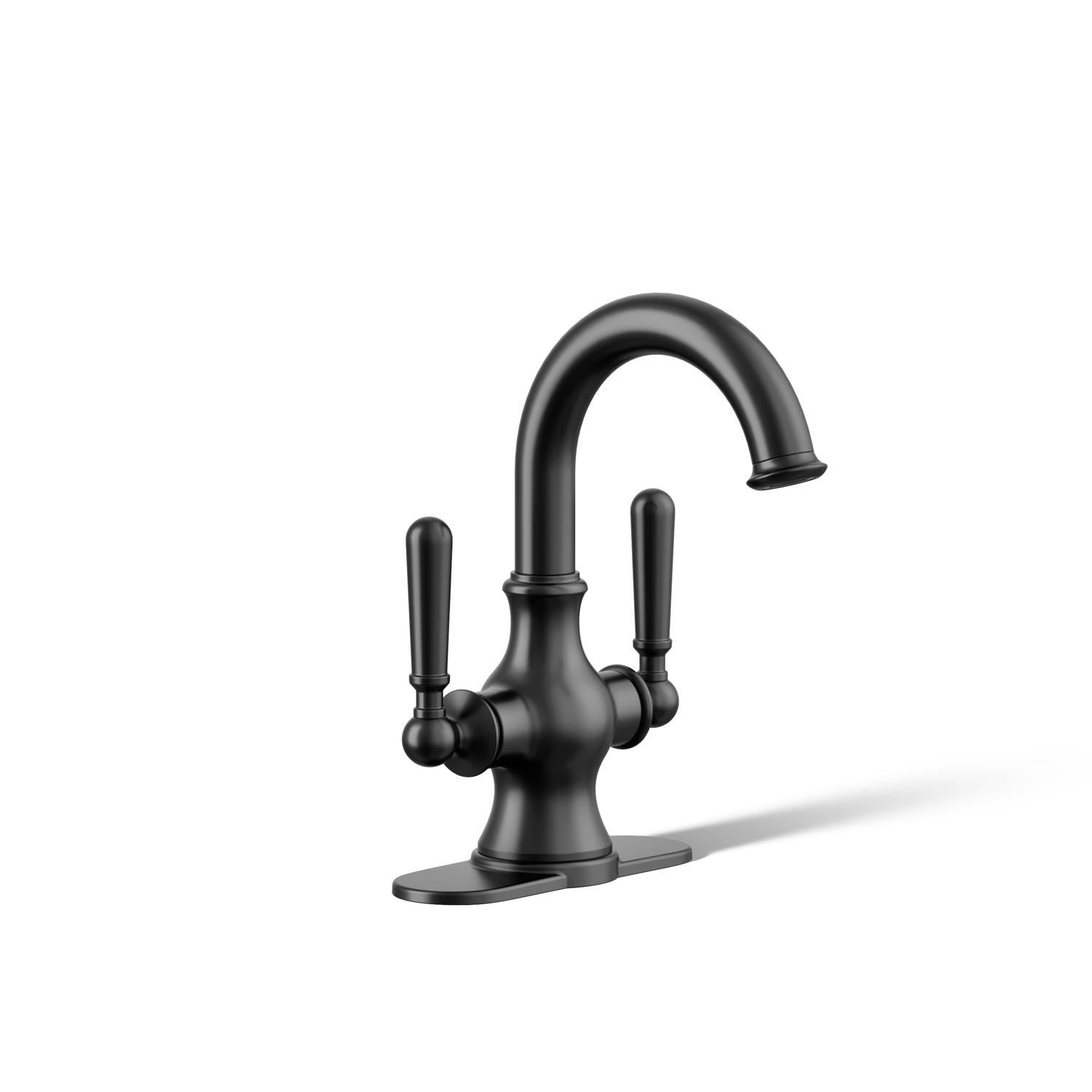 Kohler Facile Matte Black Traditional Centerset Bathroom Sink Faucet 4 in.
