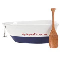 Pavilion We People Blue/White Bamboo/Stoneware Boat Serving Dish with Oar 1