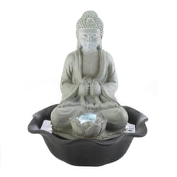 Zingz & Thingz Polyresin Black/Gray 11 in. H Buddha On Lotus Table Top Fountain