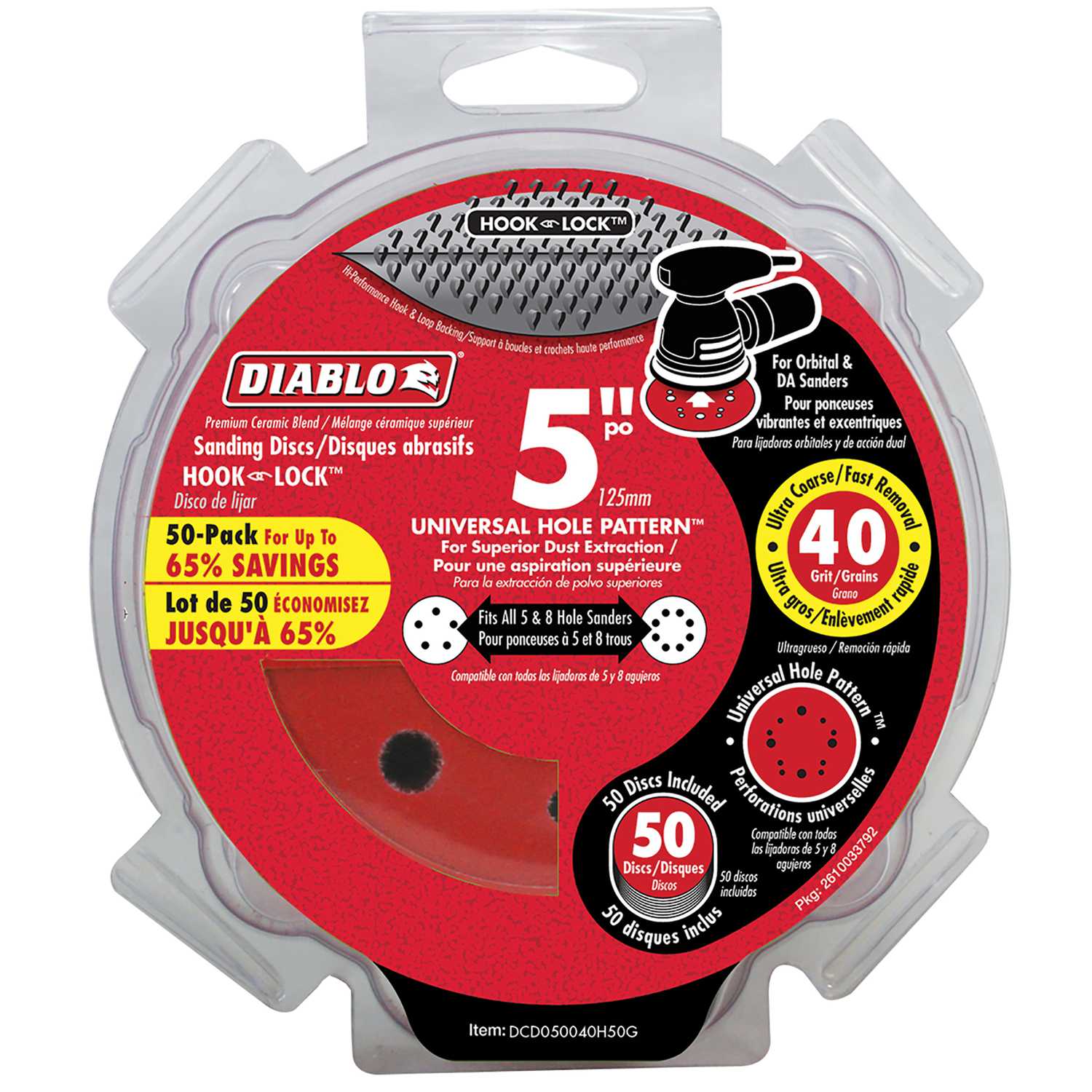 Diablo 5 in. Ceramic Blend Hook and Lock Sanding Disc 40 Grit Ultra
