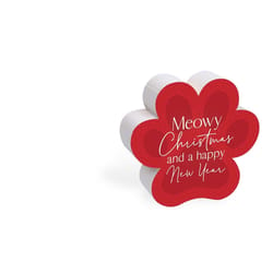 P. Graham Dunn Red/White Paw Print - Meowy Christmas and a Happy New Year Sign 3.25 in.