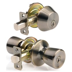 Ace Tulip Antique Brass Entry Lever and Deadbolt Set 1-3/4 in.