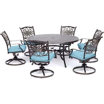 Hanover 7 Pc Bronze Aluminum Patio Set Blue Ace Hardware
