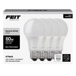 Feit A19 E26 (Medium) LED Bulb Neutral White 60 Watt Equivalence 4 pk