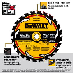 DeWalt Elite Series 7-1/4 in. D X 5/8 in. Carbide Circular Saw Blade 24 teeth 1 pk