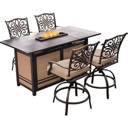 Hanover Traditions 5 pc Bronze Aluminum Traditional High Dining Fire Pit Set Tan