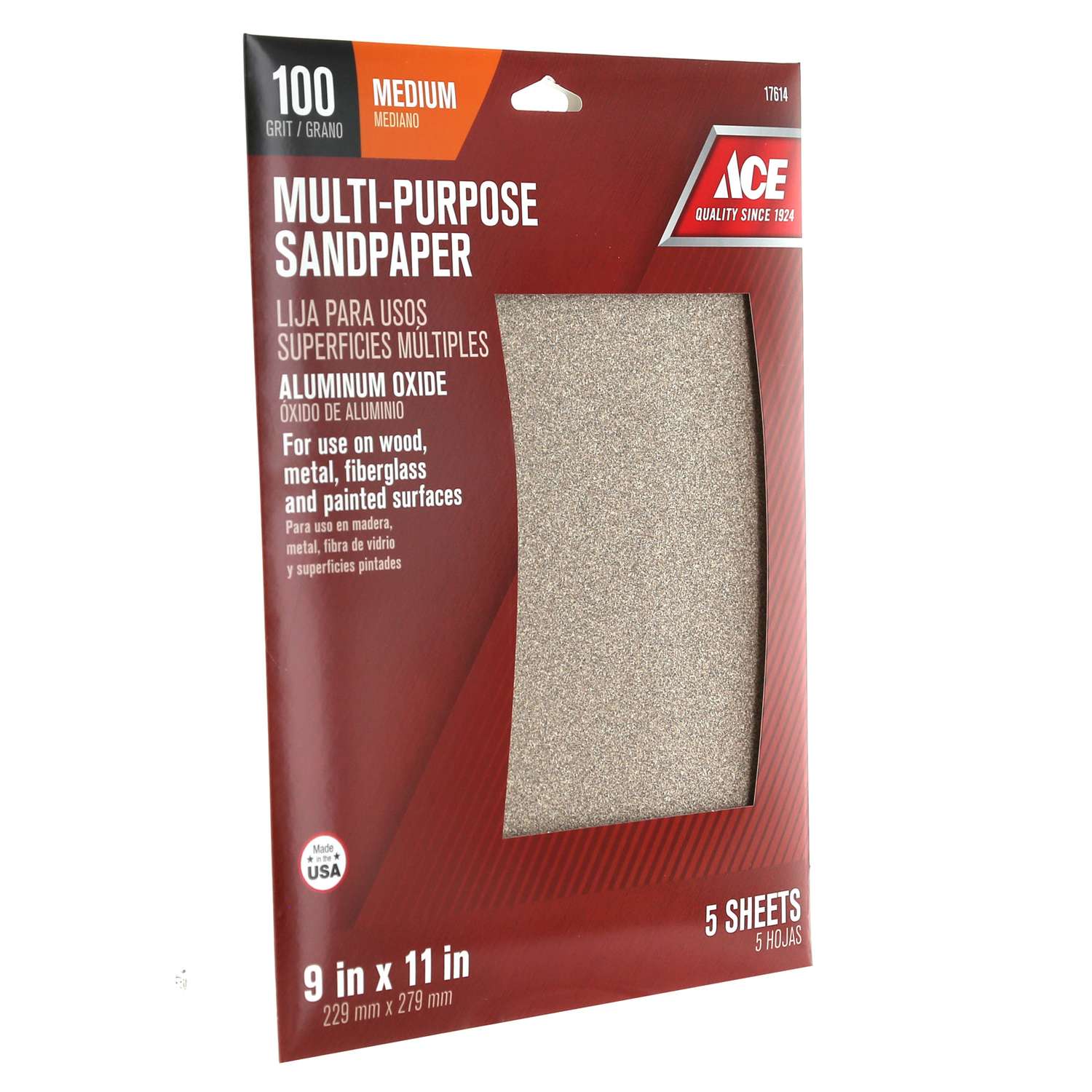 Ace 11 in. L x 9 in. W 100 Grit Aluminum Oxide Sandpaper 5 pk Ace