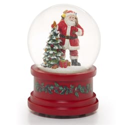 Roman Glitter Dome Multicolored Musical Santa with Christmas Tree Table Decor 5.75 in.