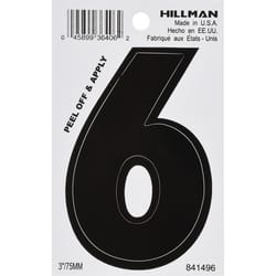 HILLMAN 3 in. Black Vinyl Self-Adhesive Number 6 1 pc