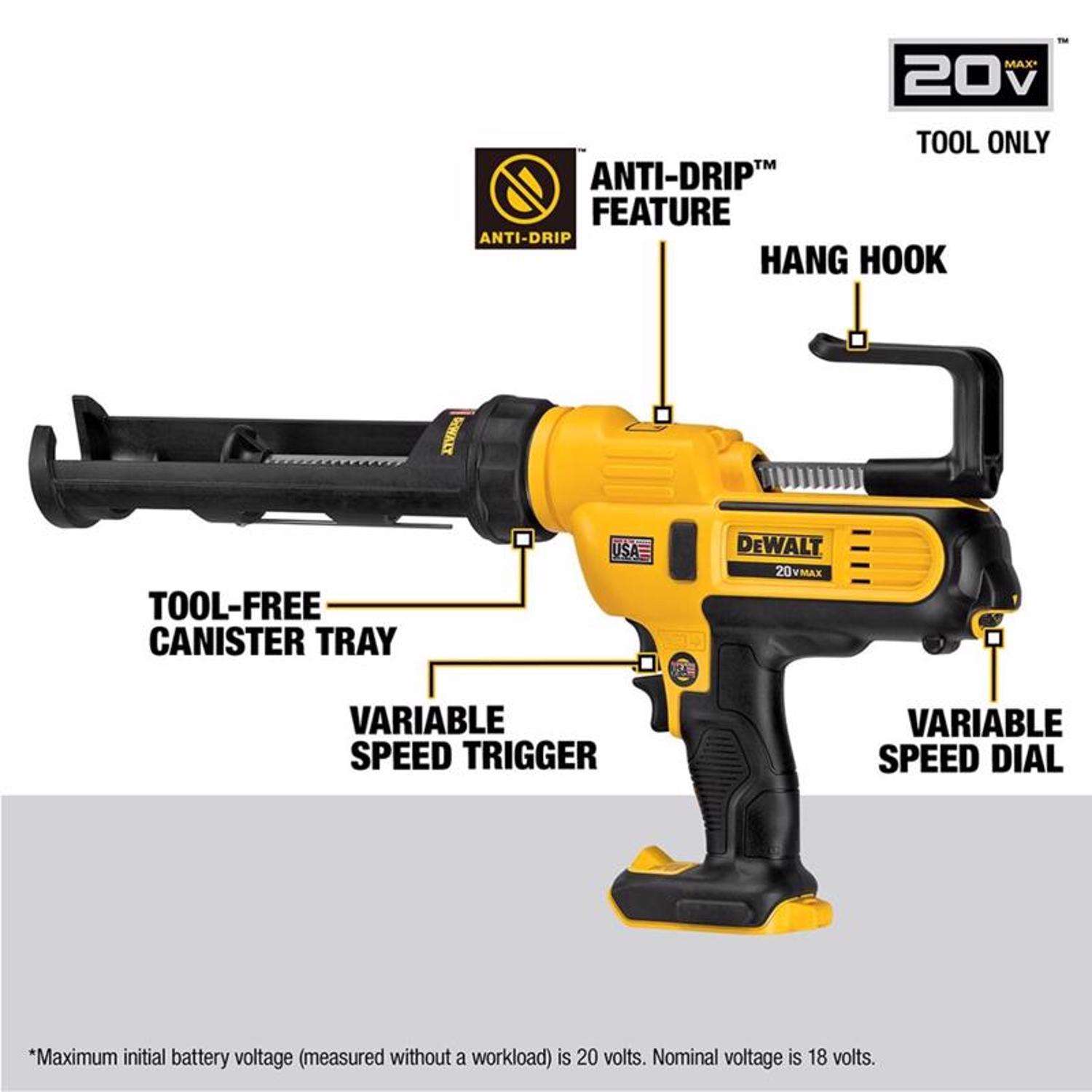 DEWALT 20V MAX Industrial Silicone Emulsion Caulking Gun Ace