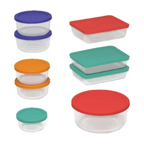 Pyrex Storage 2 Cup Clear Round Dish, Pack of 3 Containers with 2 Color Lids