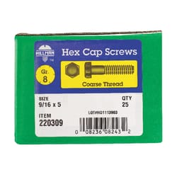 HILLMAN 9/16 in. D X 5 in. L Heat Treated Steel Hex Head Cap Screw 25 pk