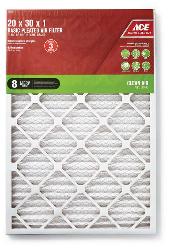 Ace 20 In. W X 30 In. H X 1 In. D 8 Merv Pleated Air Filter - Ace Hardware