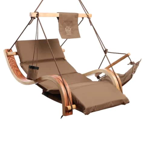 SoCo Swings 1 Person Wood Hanging Swing Lounger Brown