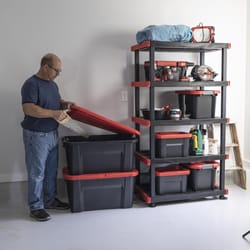 Craftsman 30 gal Black/Red Storage Tote w/Latching Lid 16.09 in. H X 21.92 in. W X 32.42 in. D Stack