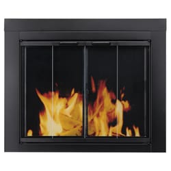 Pleasant Hearth Black Powder Coated Glass Fireplace Screen