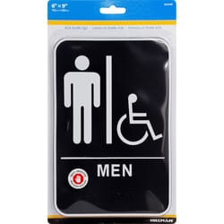 HILLMAN English Black Restroom Plaque 9 in. H X 6 in. W