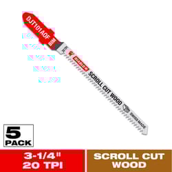 Diablo 3-1/4 in. Bi-Metal T-Shank Scroll Cut Wood Jig Saw Blade 20 TPI 5 pk