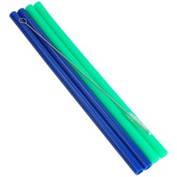 Chef Craft Green/Blue Silicone Straws with Brush