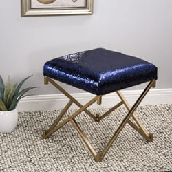 Glitzhome Bule/Gold Cushioned Contemporary Ottoman