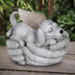 Exhart Gray Resin 6.13 in. H X 8.25 in. L X 6.75 in. W Cradled Angel Dog Memorial Statue