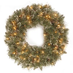 National Tree Company 24 in. D LED Prelit Glittery Bristle Pine Christmas Wreath