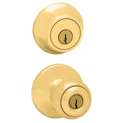 Kwikset Polo Polished Brass Deadbolt and Entry Door Knob 1-3/4 in.