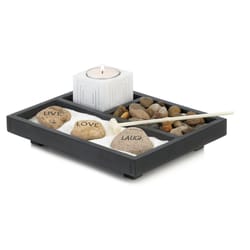 Accent Plus 2.5 in. H X 6.25 in. W X 7.875 in. L Wood Zen Garden with Candle Holder