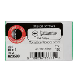 Hillman No. 10 X 2 in. L Phillips Flat Head Sheet Metal Screws 100 pk