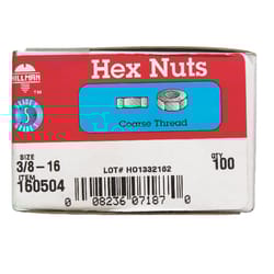 HILLMAN 3/8 in. Zinc-Plated Steel USS Hex Nut 1 pk