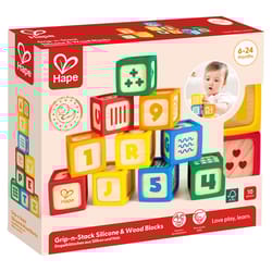 Hape Grip n Stack Silicone and Wood Blocks Multicolored 10 pc