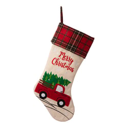 Glitzhome Multicolored Red Truck Christmas Stocking 1.1 in.