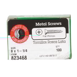 HILLMAN No. 8 Ga. X 1-1/4 in. L Phillips Flat Head Sheet Metal Screws 100 pk