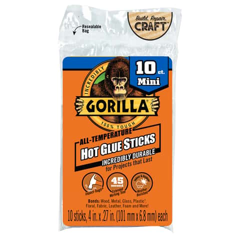 Gorilla Hot Glue Sticks Mini Size 4 Long X .27 Diameter 10 Count Clear of  for sale online