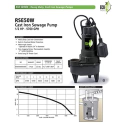 ECO-FLO 1/2 HP 5700 gph Cast Iron Sewage Pump