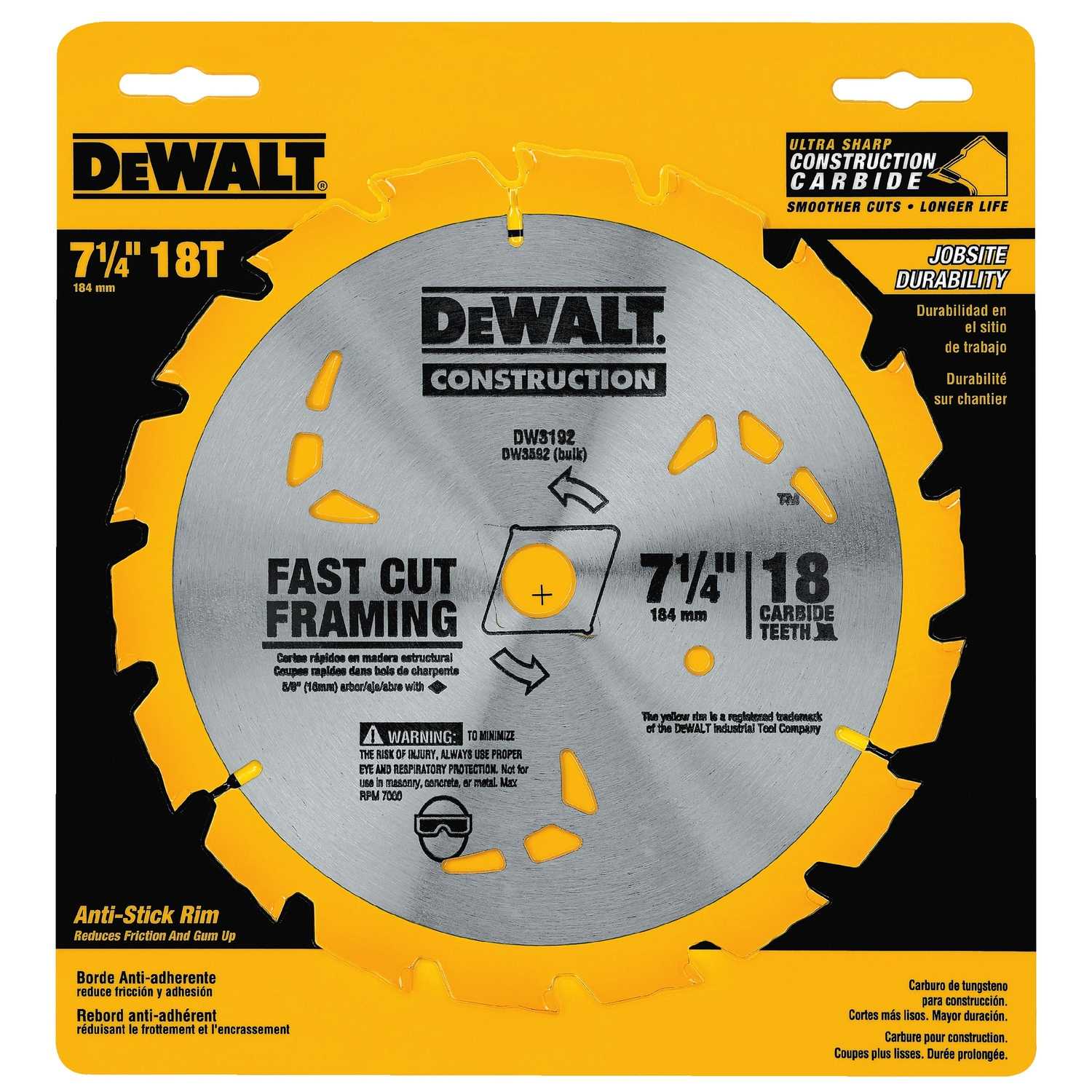 DeWalt 71/4 in. Dia. x 5/8 in. Construction Circular Saw Blade Carbide